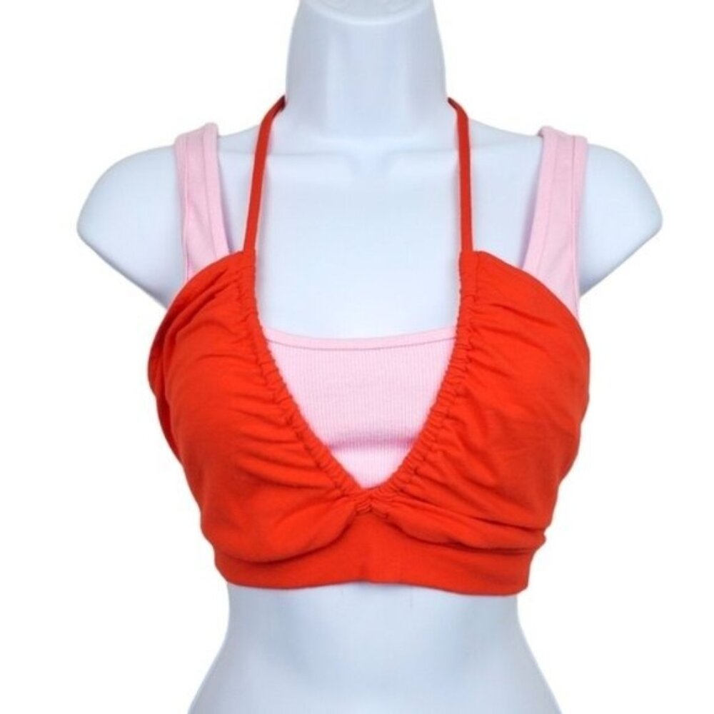 Anthropologie Womens Daily Practice Pink Red The Lopud Crop Tank Top Size XS NWT